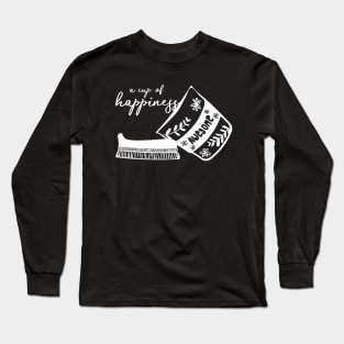 coffee cup take away with cup of happiness, doodle lino cut black and white minimal design Long Sleeve T-Shirt